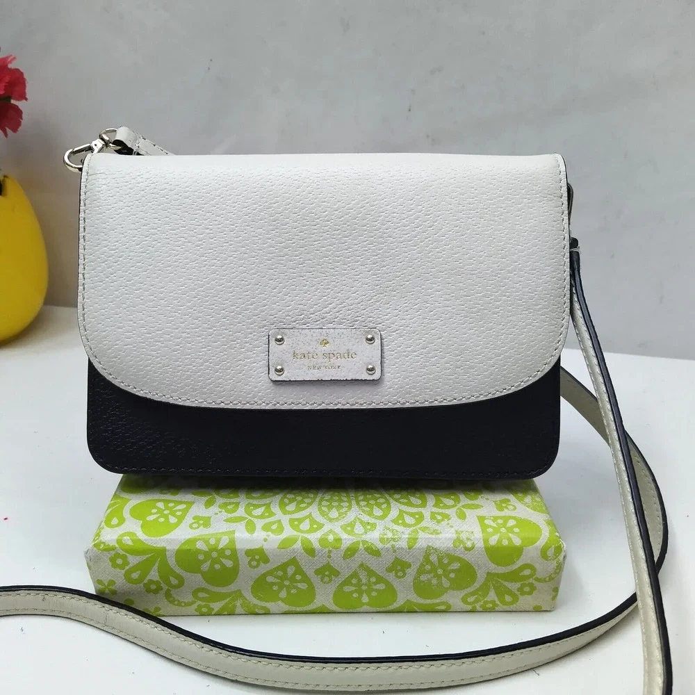 Kate Spade New York Colorblock Ivory Black Leather Small Crossbody Bag